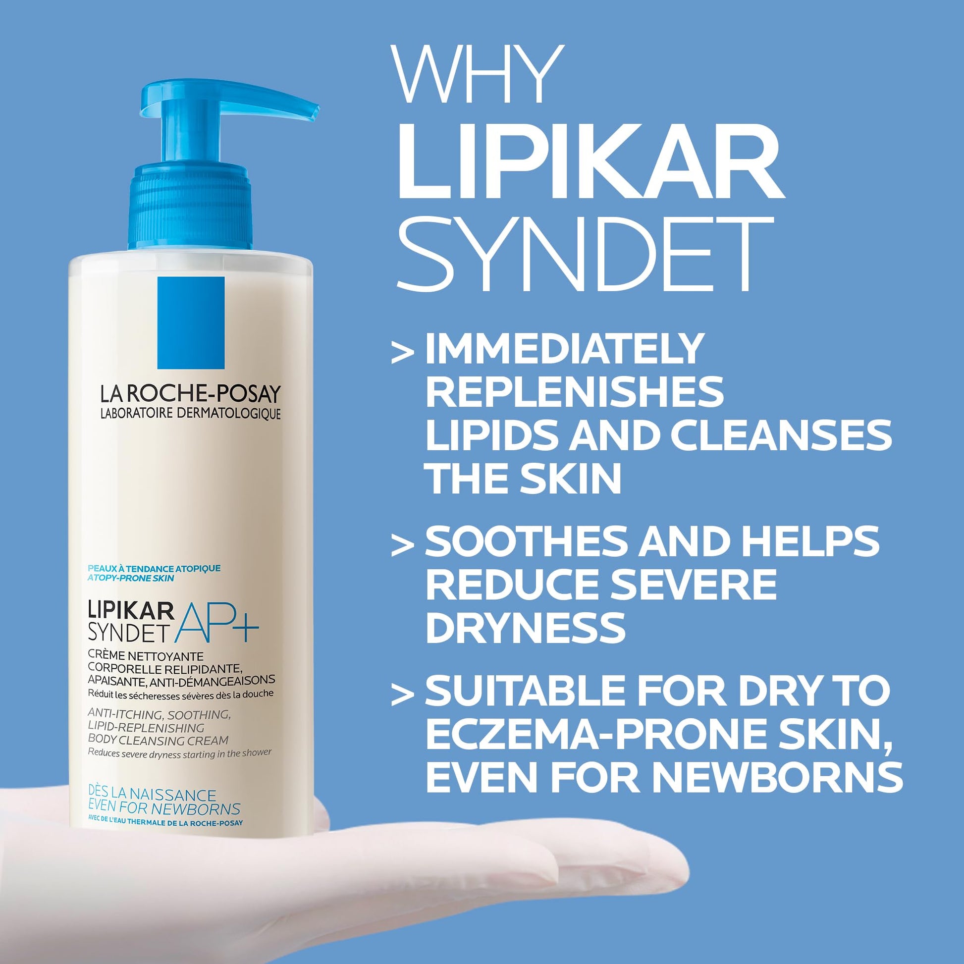 La Roche-Posay Body Wash, Lipikar Syndet AP+ Anti-Itch Body Wash For Eczema-prone Skin with Shea Butter & Niacinamide, Fragrance Free, Suitable for Sensitive Skin, 400ml - Available at All In One Marketplace Canada