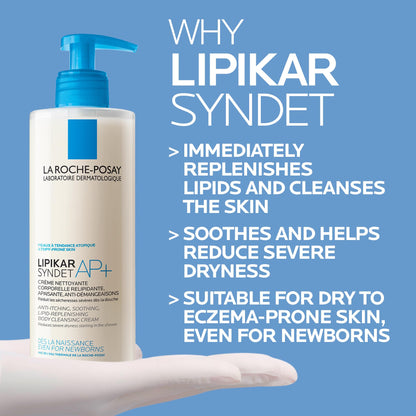 La Roche-Posay Body Wash, Lipikar Syndet AP+ Anti-Itch Body Wash For Eczema-prone Skin with Shea Butter & Niacinamide, Fragrance Free, Suitable for Sensitive Skin, 400ml - Available at All In One Marketplace Canada
