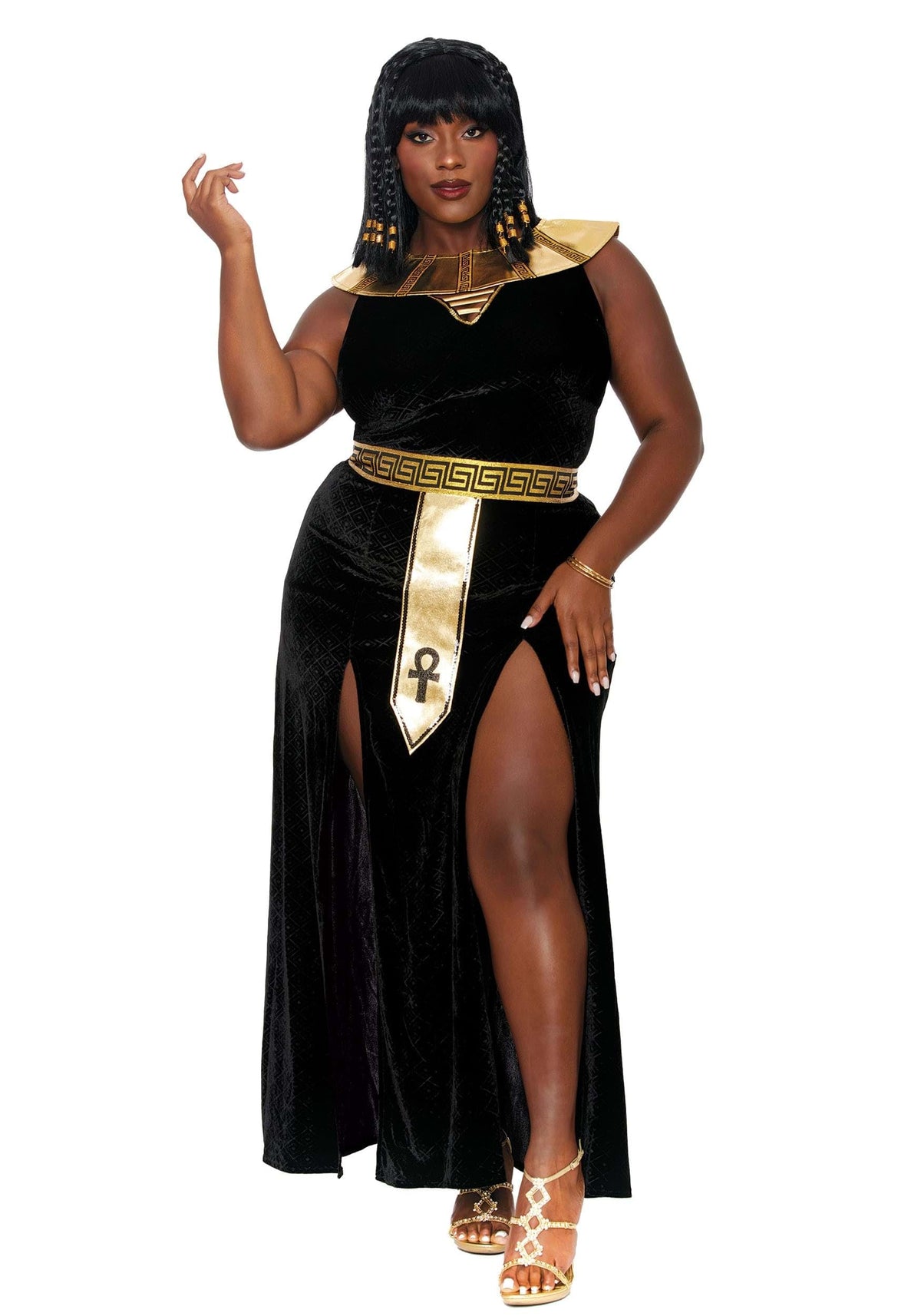 Costume de Cléopâtre grande taille pour femme Dreamgirl, déesse égyptienne pour adulte, superbe costume d'Halloween de Cléopâtre, noir/doré 1X/2X
