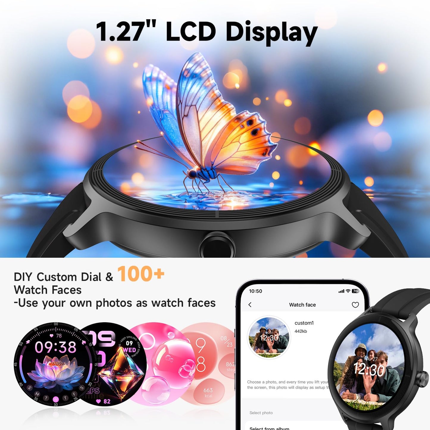 Smart Watch for Men Women, Bluetooth Calling, 1.27" HD Touchscreen Fitness Tracker, 100+ Sports Modes, AI Built-in, Heart Rate/Sleep/Step/SpO2 Monitor, IP68 Waterproof, Smartwatch for Android iPhone - Available at All In One Marketplace Canada