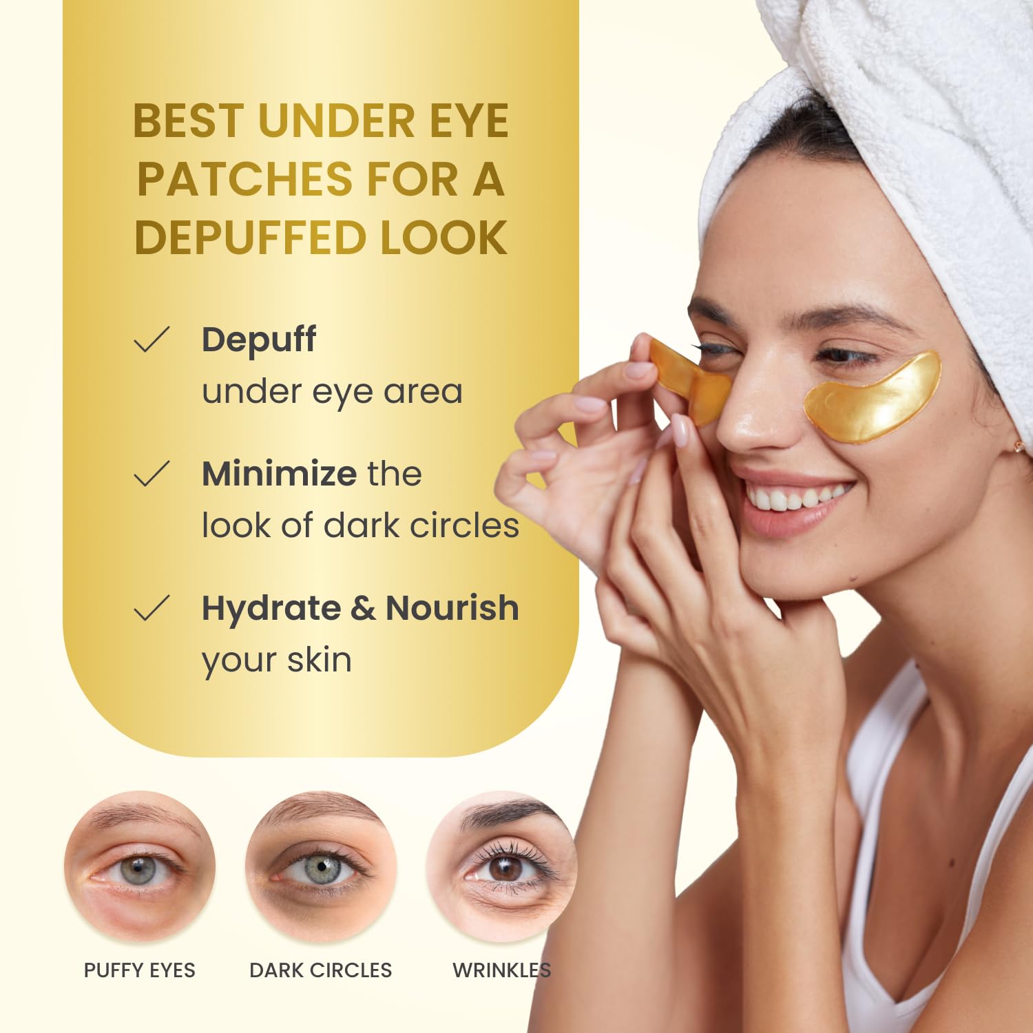 PLANTIFIQUE 24K Gold Under Eye Patches - Dermatologist Tested - 20 Pairs Cooling Eye Masks for Dark Circles & Puffiness, with Collagen & Hyaluronic Acid - Patch Yeux - Available at All In One Marketplace Canada