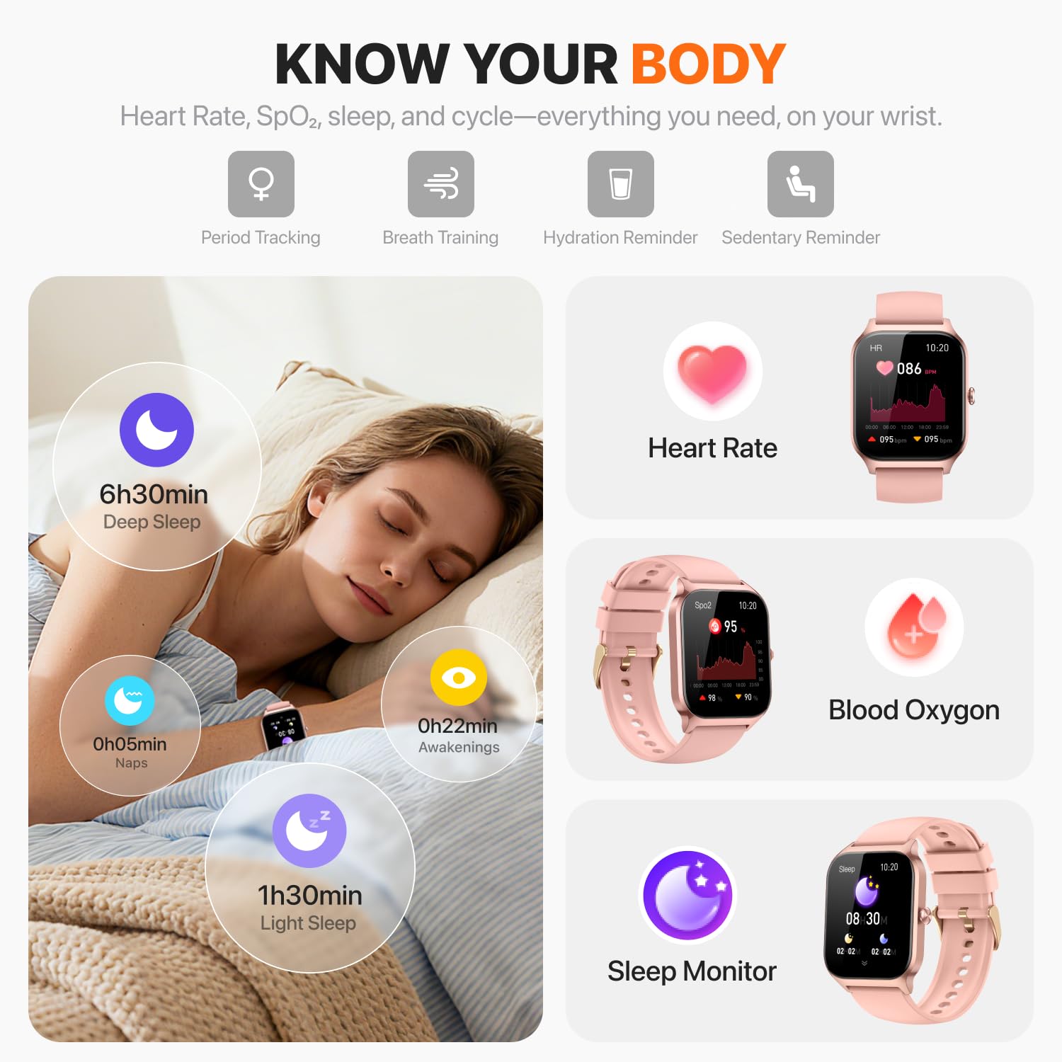Smart Watch for Women Men - Answer/Make Call, Fitness Tracker Smartwatch for Android iPhone Compatible, Sleep Female Cycle, 120+ Sports Modes Step Counter (Classic, Pink, 1.83)