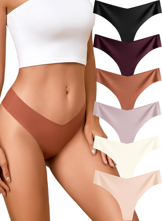 Underwear Womens Seamless Underwear Thongs for Women Sexy No Show V-Waisted Ladies Tangas Panties 6 Pack