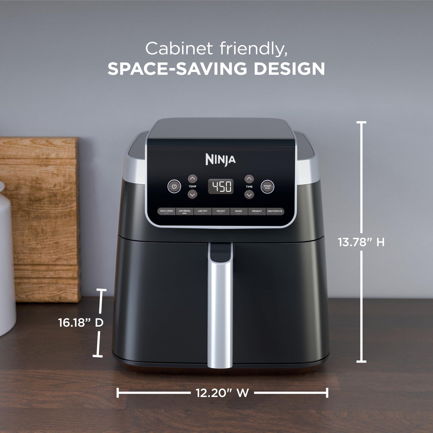 Ninja Air Fryer Pro XL 7-in-1, Max Crisp Tech, 450F for Hotter, Crispy Results, 6.5 QT Capacity, Max Crisp, Broil, Air Fry, Roast, Bake, Reheat, Dehydrate, Space Saving, AF182AMZC (Canadian Version) Ninja