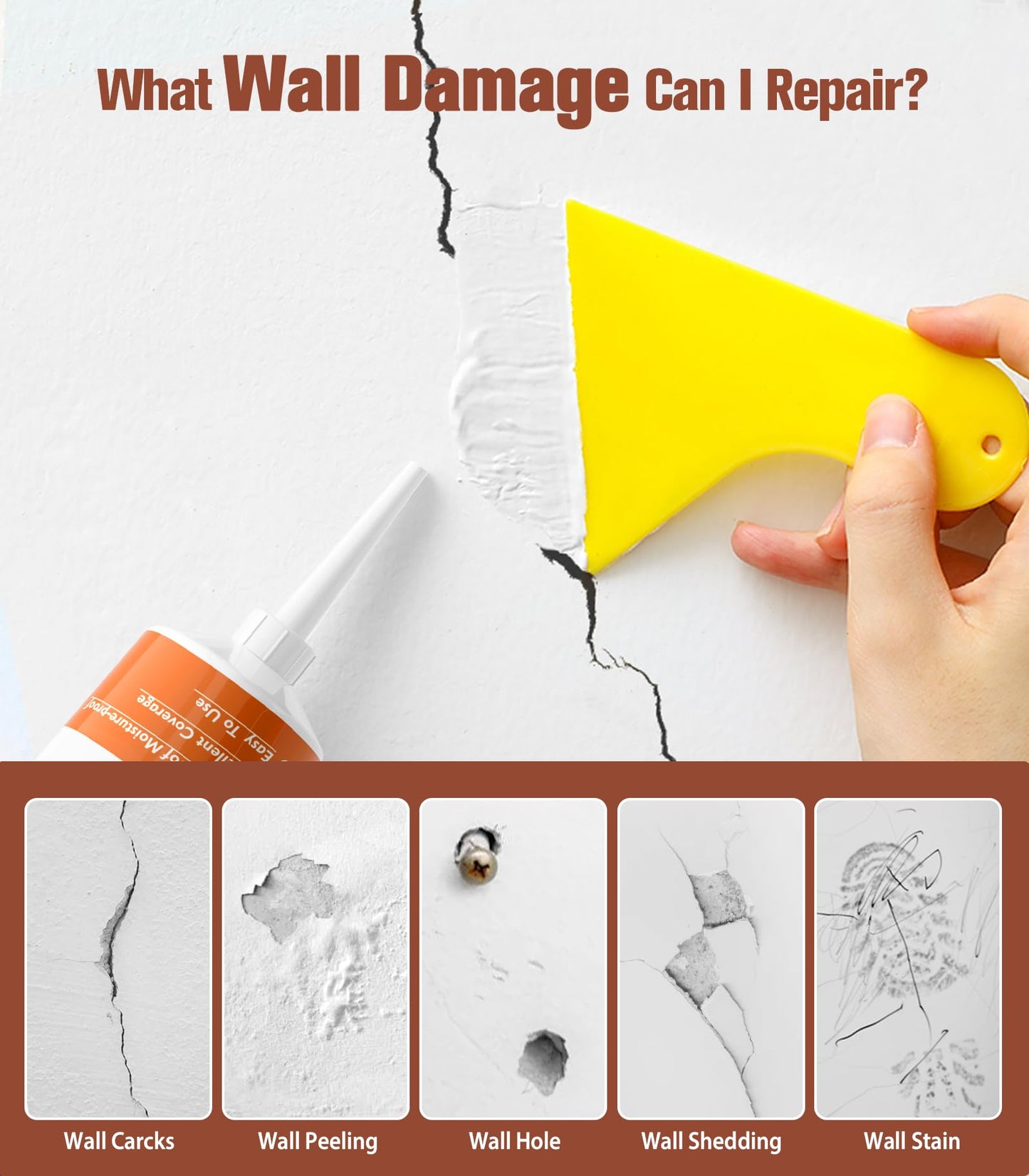 Drywall Repair Kit, Spackle, Wall Hole Filler, 2 Pack Spackling with Putty Knife, Patch, Sandpaper, Small Wall Hole Repair Project for Walls, Plasterboard, Ceilings, Apartments Indoor Outdoor