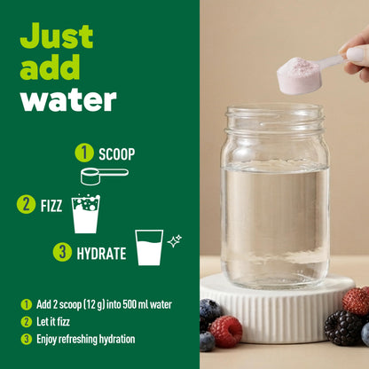 Organika Canadian-Made Electrolytes + Enhanced Collagen - Daily Hydration Powder with 5g of Collagen for Hair, Skin and Nails, 100% of Daily Vitamin C, Wildberry Flavour, 360 g, 30 Servings