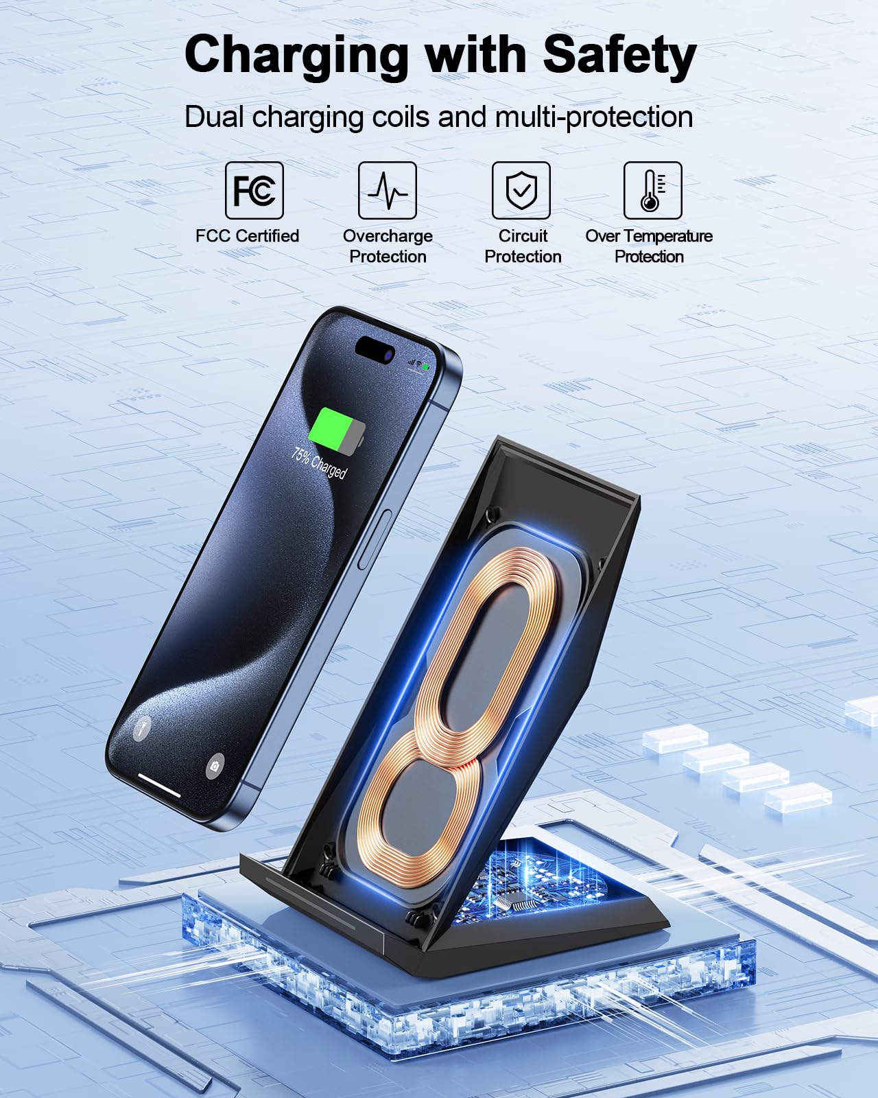 NANAMI Wireless Charger,15W Max Fast Wireless Charging Stand for iPhone 17 16 15 14 13 12 11 Pro Max XS 8,Phone Charger Station for Samsung Galaxy S26 S25 S24 S23 S22 Ultra S21 S20 S10,Pixel 9 8 7 6 5 - Available at All In One Marketplace Canada