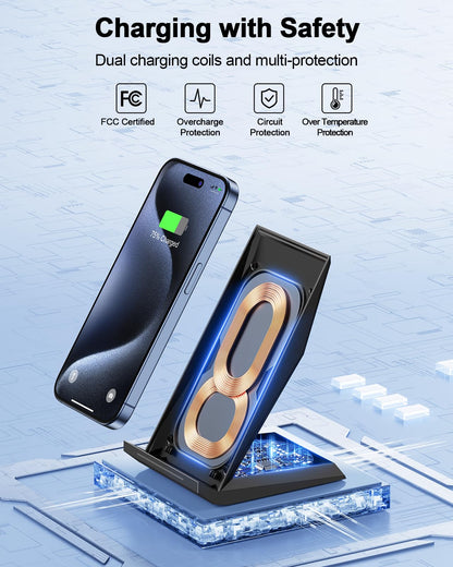 NANAMI Wireless Charger,15W Max Fast Wireless Charging Stand for iPhone 17 16 15 14 13 12 11 Pro Max XS 8,Phone Charger Station for Samsung Galaxy S26 S25 S24 S23 S22 Ultra S21 S20 S10,Pixel 9 8 7 6 5 - Available at All In One Marketplace Canada