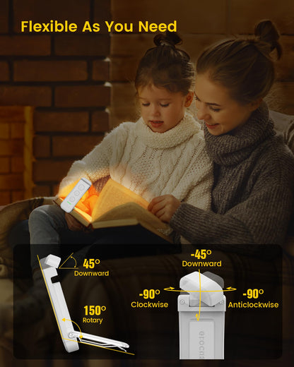 Glocusent USB Rechargeable Book Light - Eye Caring LED Reading Light with 3 Light Colors & 5 Brightness Levels, Compact & Long-Lasting, Ideal Book Light for Night Reading, Book Lovers