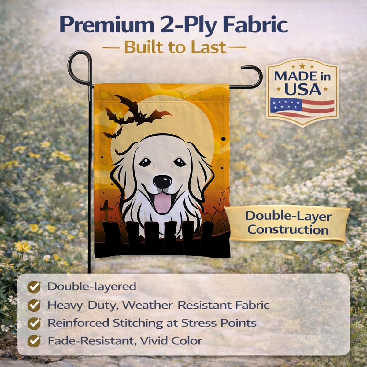 Drapeau de jardin Caroline's Treasures BB1763GF Golden Retriever d'Halloween, petite taille, multicolore