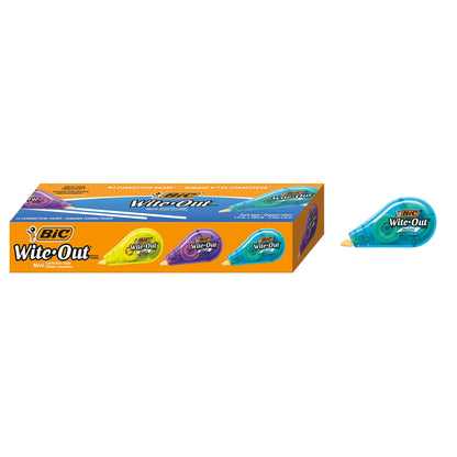 BIC Wite-Out Mini Correction Tape, White, No Dry Time, Long Lasting, 12-Count