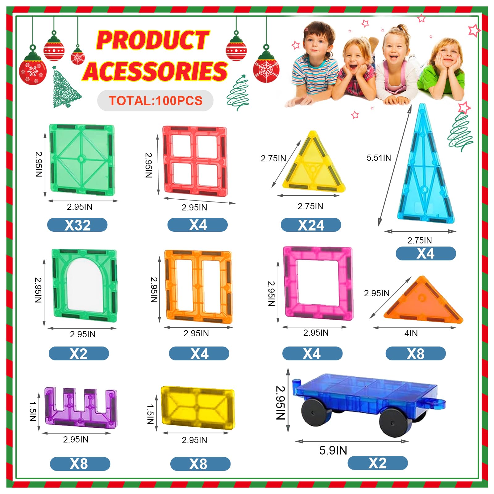100PCS Magnetic Tiles Magnetic Blocks for Kids 3-5 6-8 8-10 Construction STEM Learning Resources Magnet Building Blocks Toddler Toys Christmas Birthday Gifts Toys for 3 4 5 6 7 8+ Year Old Boys Girls - Available at All In One Marketplace Canada