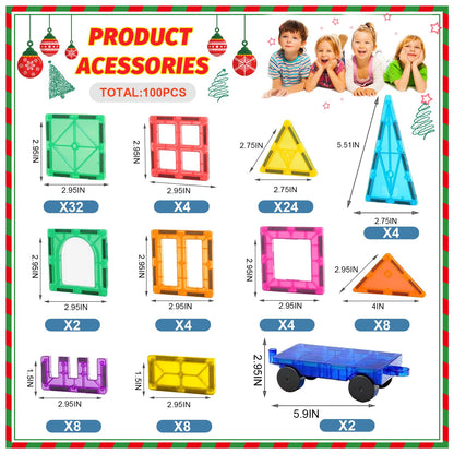 100PCS Magnetic Tiles Magnetic Blocks for Kids 3-5 6-8 8-10 Construction STEM Learning Resources Magnet Building Blocks Toddler Toys Christmas Birthday Gifts Toys for 3 4 5 6 7 8+ Year Old Boys Girls - Available at All In One Marketplace Canada