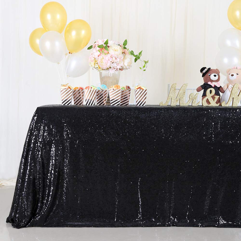 Nappe à paillettes noires B-COOL, sur-nappe d'Halloween, nappe scintillante carrée 90x90 pouces, décoration d'Halloween, nappe de mariage élégante et populaire