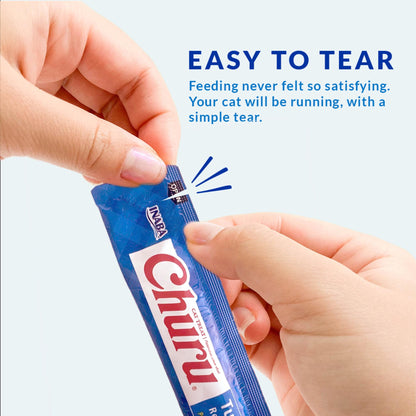 INABA Churu Cat Treats, Lickable, Squeezable Creamy Purée with Vitamin E, 14 Grams per Tube, 120 Tubes Total, Tuna Variety