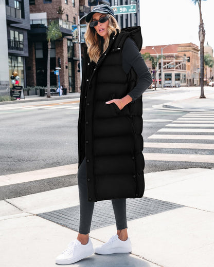 BTFBM Long Puffer Vest Women Quilted Hooded Sleeveless Fall Jackets 🍁 All In One Marketplace Canada