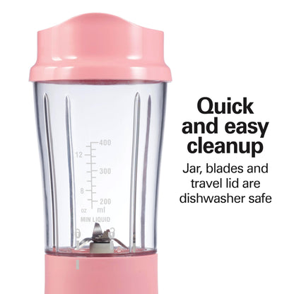Hamilton Beach Personal Blender for Smoothies & Protein Shakes, Portable Single Serve Blender with Travel Lid, 14 oz BPA-Free Jar, 175W, Compact Countertop Blender Coral, 51171 🍁 All In One Marketplace Canada