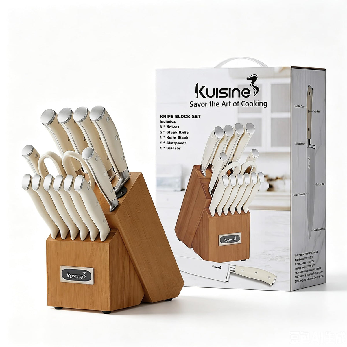 Kuisine Chef Knife Set,High Carbon Stainless Steel Ultra Sharp Blade Ergonomic Handle,Kitchen Knife Block Set with Built-in Sharpener, Elegant Gift for Holiday(Acacia A49, 15PCS) 🍁 All In One Marketplace Canada
