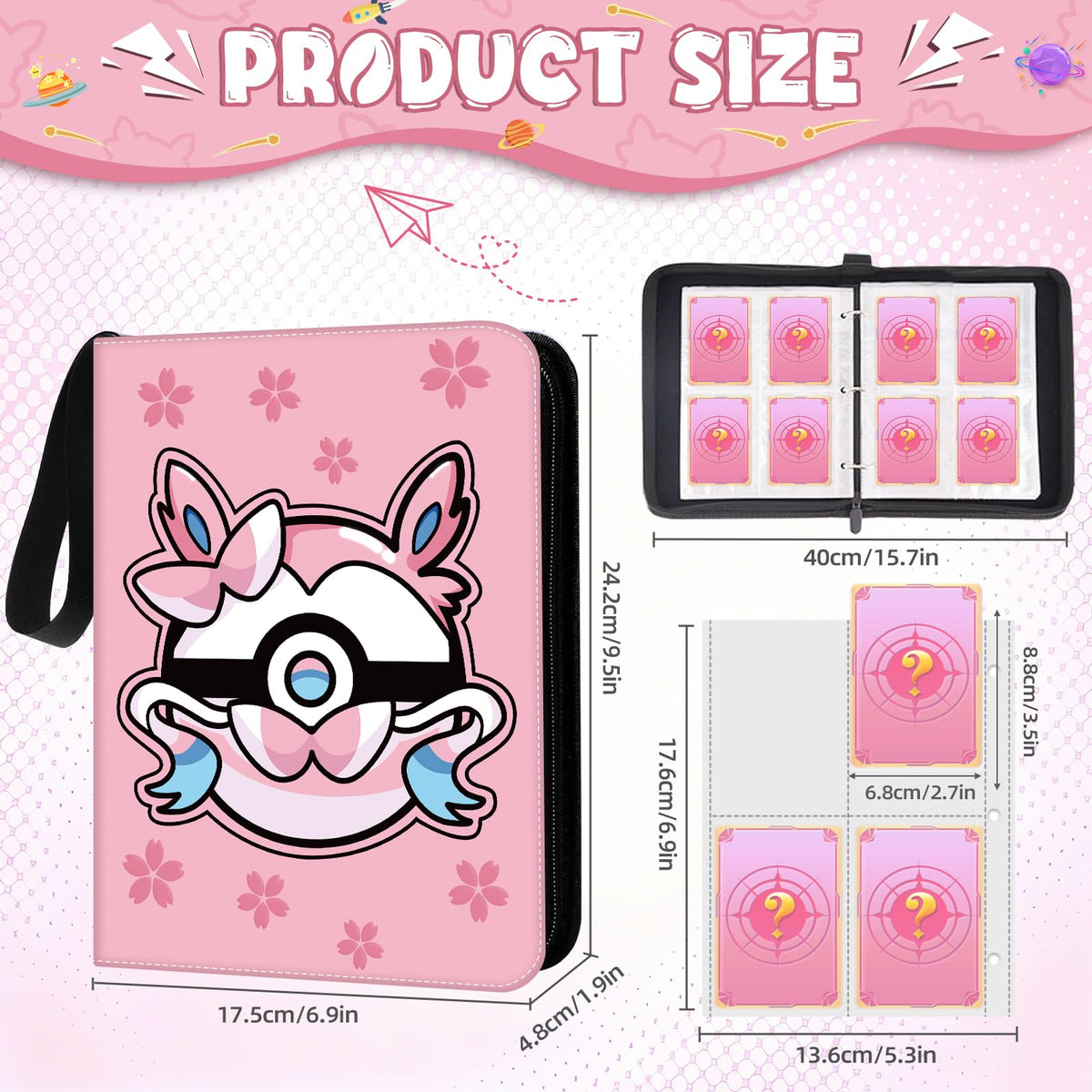 Trading Card Binder, 400 Pocket Cards Holder, 50 Double Sided Removable Pages, Portable Cards Album Holder Card Collection Christmas Gifts for Kids Stocking Stuffers, Pink 🍁 All In One Marketplace Canada