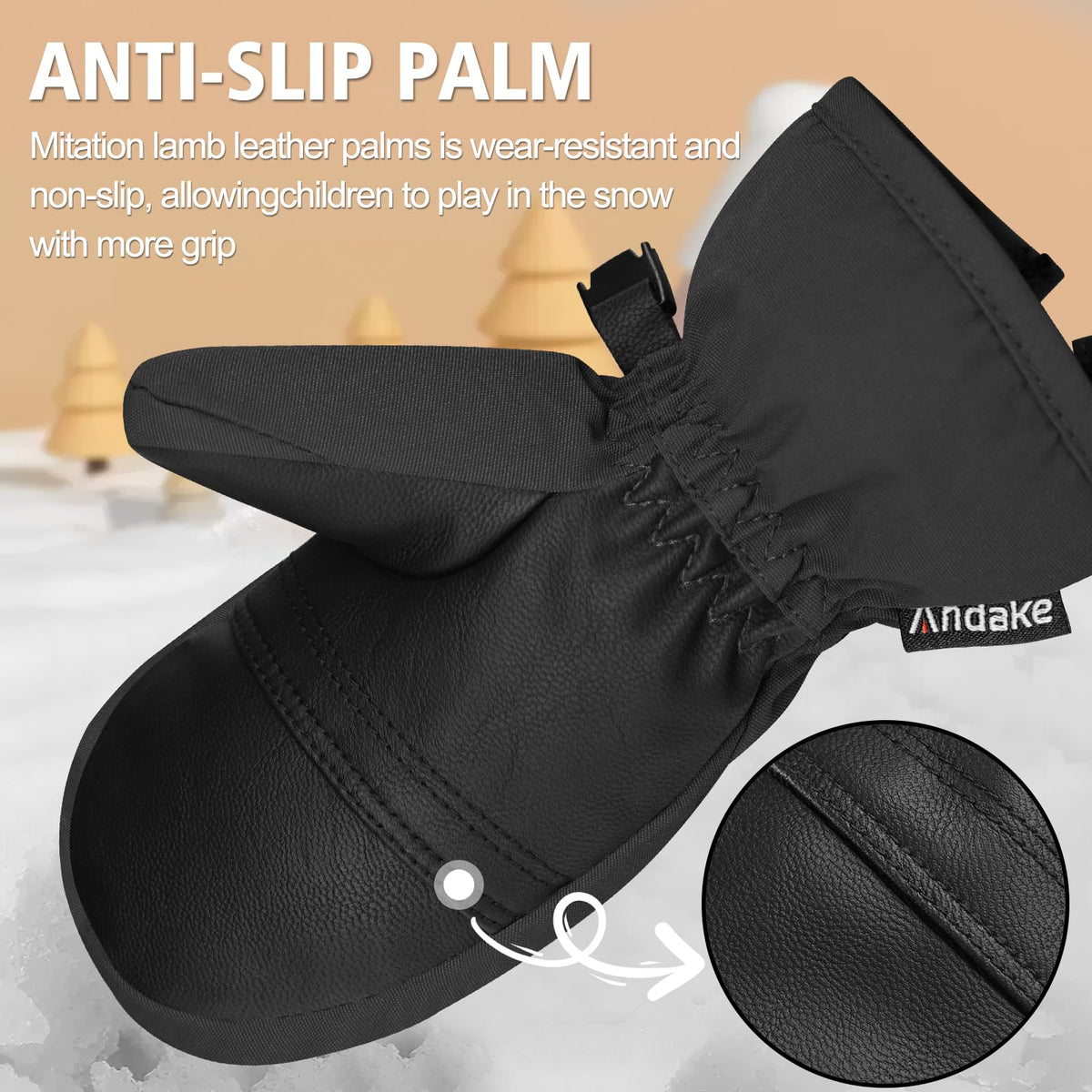 Andake Kids Ski Mittens Winter Warm Waterproof & Breathable Toddler Snow Gloves with Easy-to-Wear Zippers (Black, XXXS (Fits 2-4Y)) 🍁 All In One Marketplace Canada