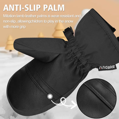 Andake Kids Ski Mittens Winter Warm Waterproof & Breathable Toddler Snow Gloves with Easy-to-Wear Zippers (Black, XXXS (Fits 2-4Y)) 🍁 All In One Marketplace Canada