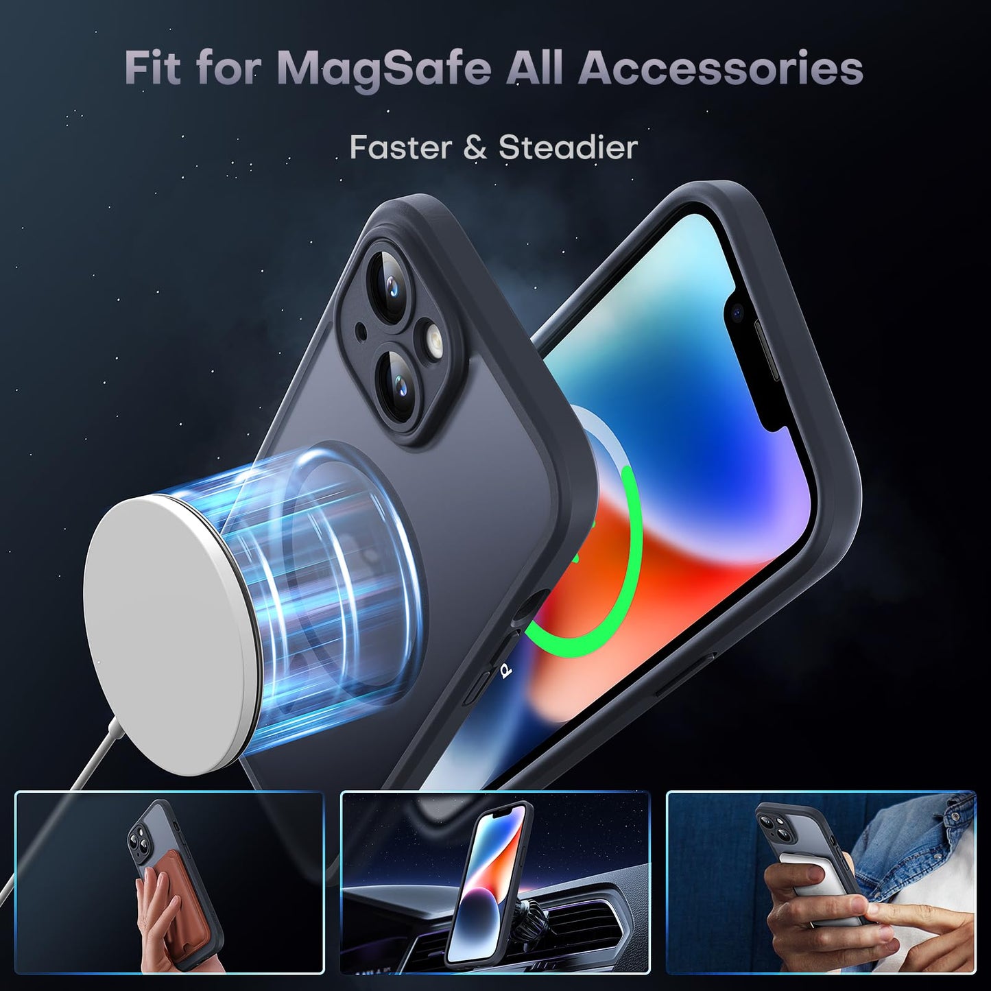TOCOL Magnetic for iPhone 14 Case, Upgraded Full Camera Protection, Fit for MagSafe, Rugged Phone Case for iPhone 14 6.1 Inch, Drop Protection, Anti-Scratch, Black