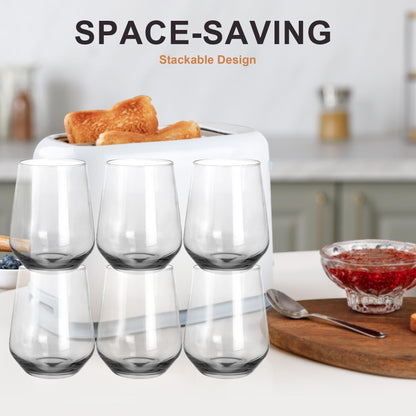 GLAZVIA Stemless Wine Glasses Set of 6, 15oz Clear Drinking Glassware 🍁 All In One Marketplace Canada