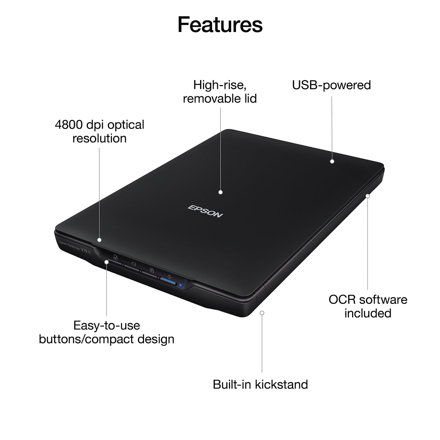 Epson Perfection V19 II Flatbed Photo Scanner 4800 dpi Optical Resolution Epson