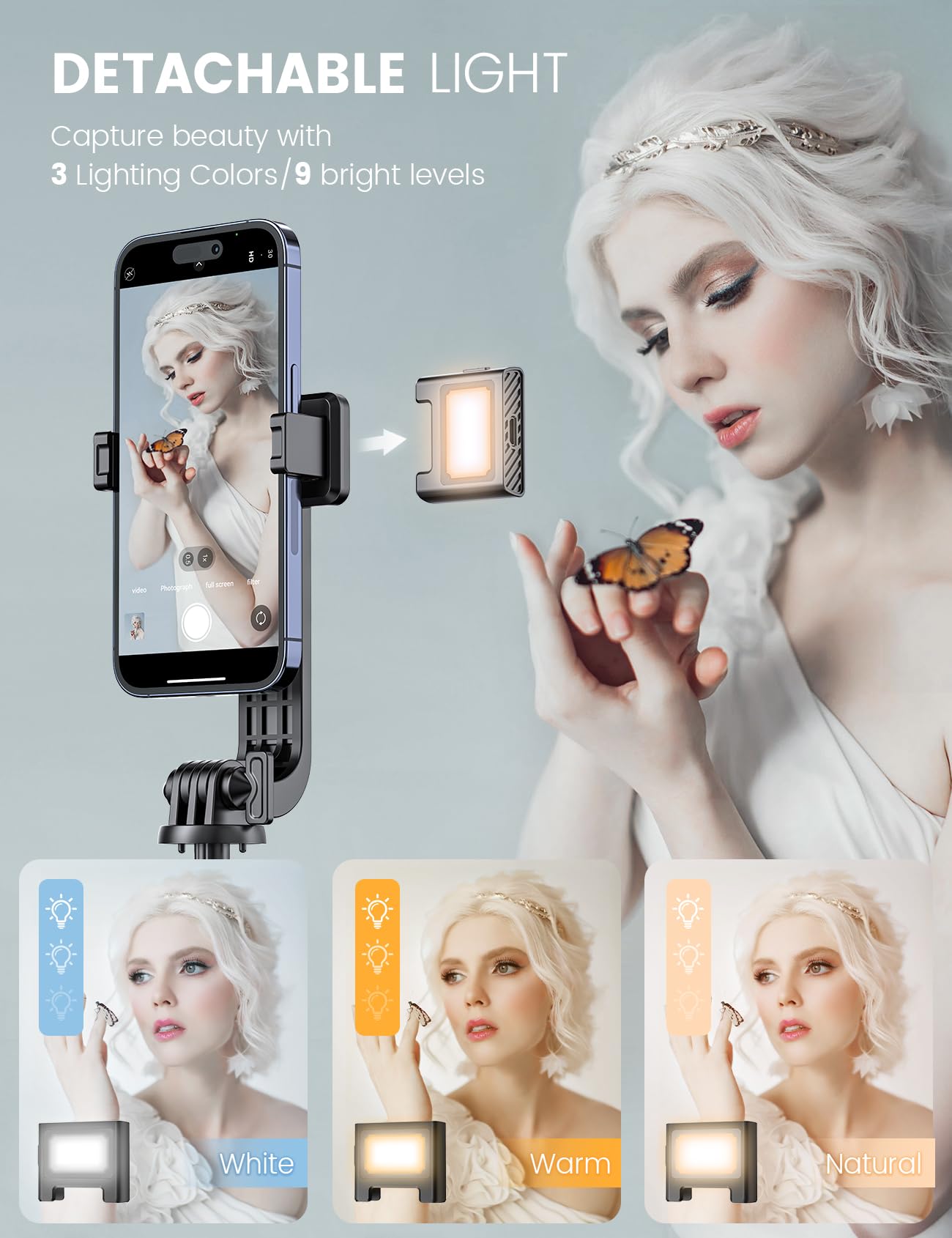 ANXRE Selfie Stick Tripod with Fill Light and Stable Base, Extendable Phone Tripod with Detachable Wireless Remote, 50" Travel Stand for Cell Phone Film & Vlog Compatible with iPhone Android Gopro - Available at All In One Marketplace Canada
