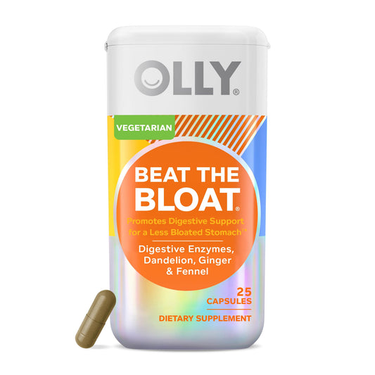 OLLY Beat The Bloat Capsules, Belly Bloat Relief for Gas and Water Retention, Digestive Enzymes, Vegetarian, Supplement for Women - 25 Count - Available at All In One Marketplace Canada