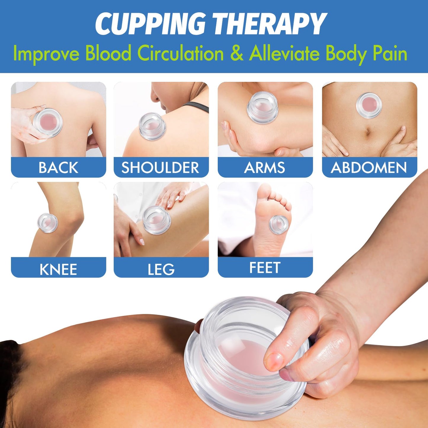 ELERA Silicone Cupping Therapy Set (3 Sizes, 7 Cups), Reusable Massage Cups for Deep Tissue, Cellulite, Face, Neck, Back, Joint, Body Relaxation - Available at All In One Marketplace Canada