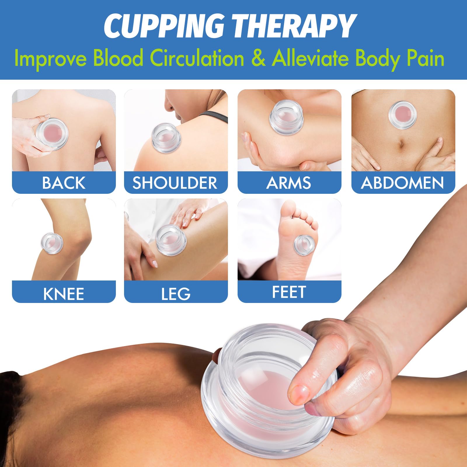 ELERA Silicone Cupping Therapy Set (3 Sizes, 7 Cups), Reusable Massage Cups for Deep Tissue, Cellulite, Face, Neck, Back, Joint, Body Relaxation - Available at All In One Marketplace Canada