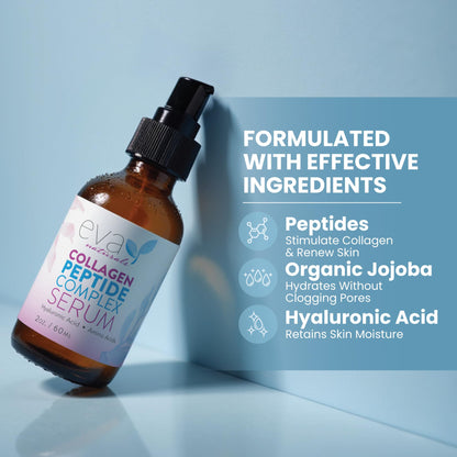 Eva Naturals Peptide Serum for Face – Collagen Boosting Anti-Aging Facial Serum for Wrinkles, Fine Lines & Microneedling – Skin Firming, Smoothing & Hydrating Peptides Booster - Available at All In One Marketplace Canada