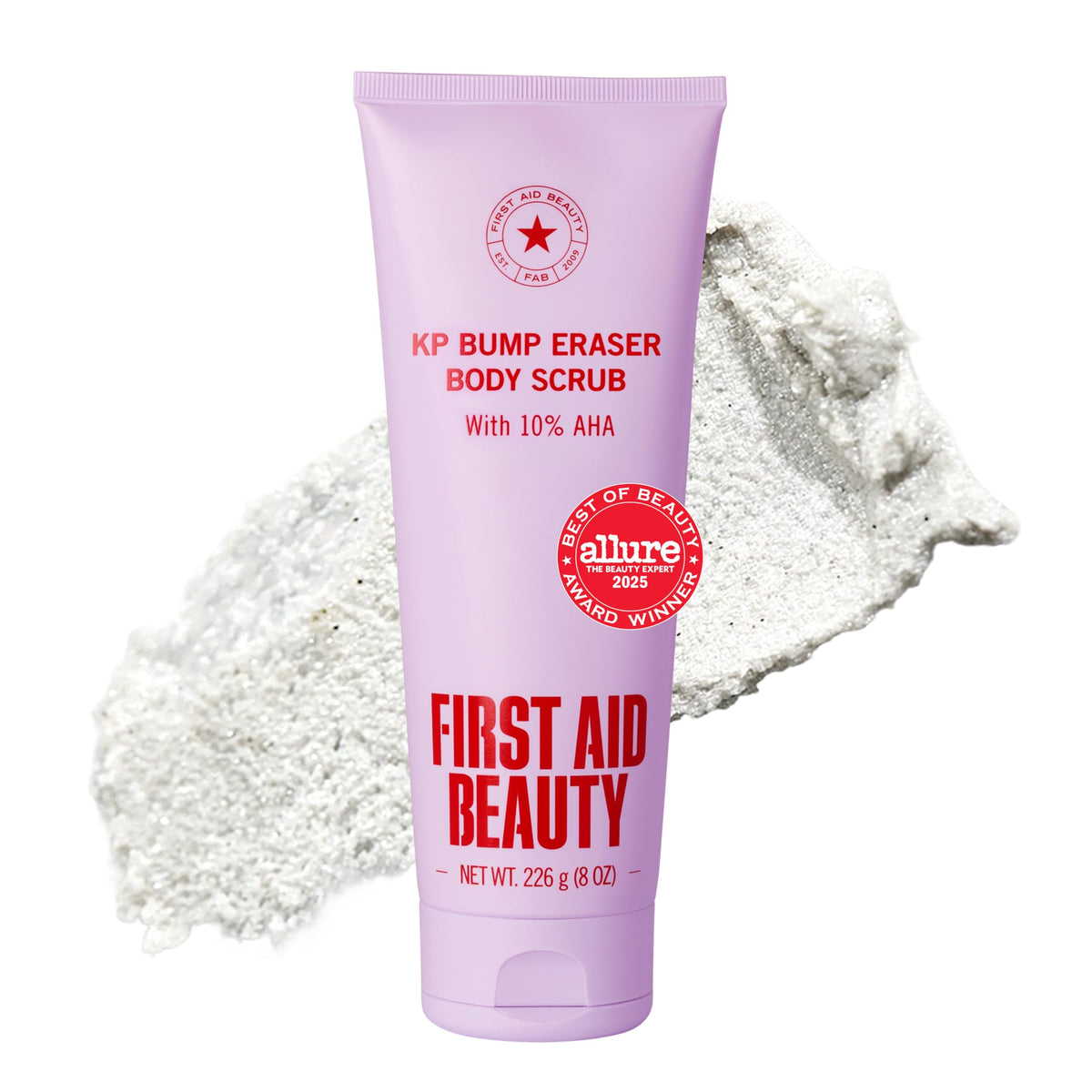 First Aid Beauty KP Bump Eraser Body Scrub, 10% AHA Keratosis Pilaris Exfoliator - Glycolic & Lactic Acid with Pumice, Treatment for Strawberry Legs, Razor Bumps & Rough Bumpy Skin, Safe for Sensitive Skin, 8 oz, Unscented
