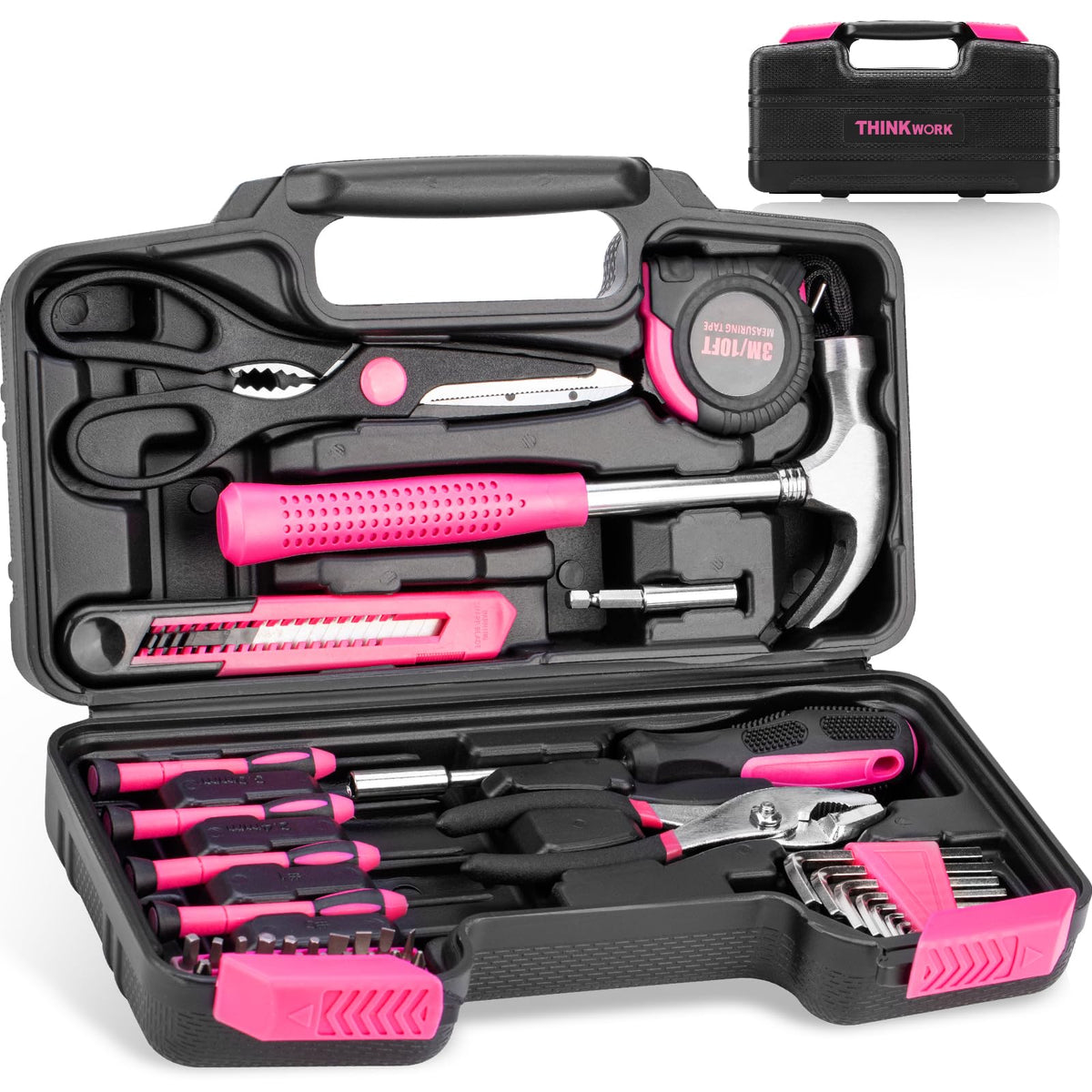 THINKWORK Pink Tool Set - 40 Piece General Household Hand Tool Kit with Storage Toolbox, Small Basic Tool Set Perfect for DIY, Home, Office, Garage and College Dormitory Use - Christmas Gift for Women 🍁 All In One Marketplace Canada