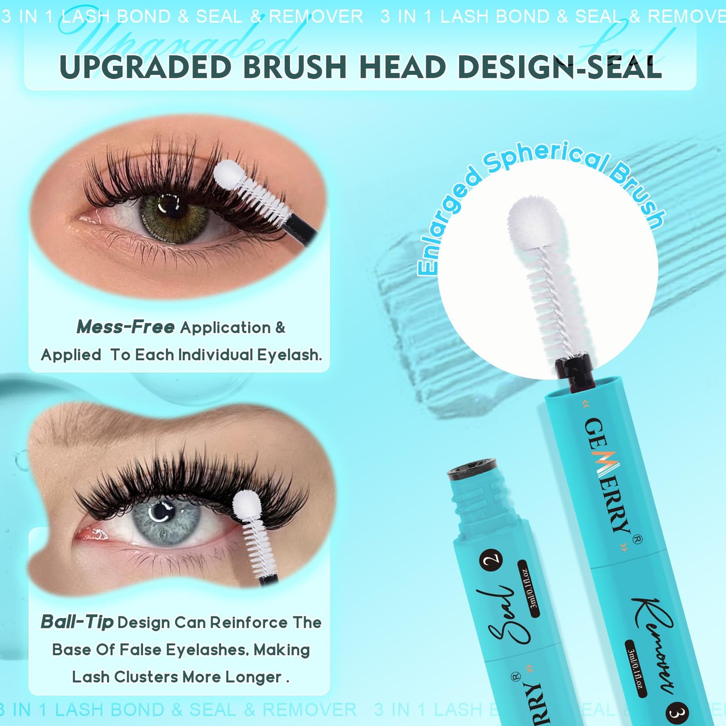 GEMERRY 3-IN-1 Lash Glue Lash Bond and Seal and Remover Clusters Lashes Glue Black Cluster Eyelash Glue Waterproof Long Lasting DIY Eyelash Extension at Home Latex-Free 9ML - Available at All In One Marketplace Canada