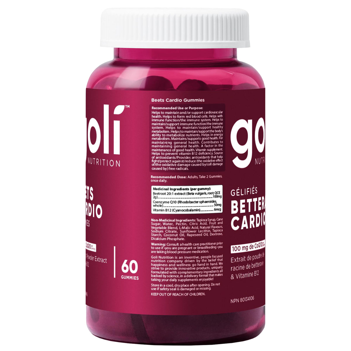 Goli Beets Cardio & B12 Gummies | Heart & Energy Support | CoQ10, Beet Root Extract & Vitamin B12 | Vegan, Plant-Based, Non-GMO, Gluten-Free & Gelatin-Free | 60 Count