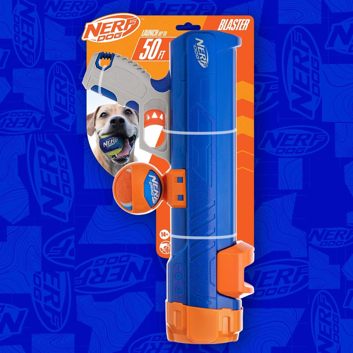 Nerf Dog Tennis Ball Blaster Dog Toy with 1 Ball, 16 in, Blue/Orange Nerf Dog