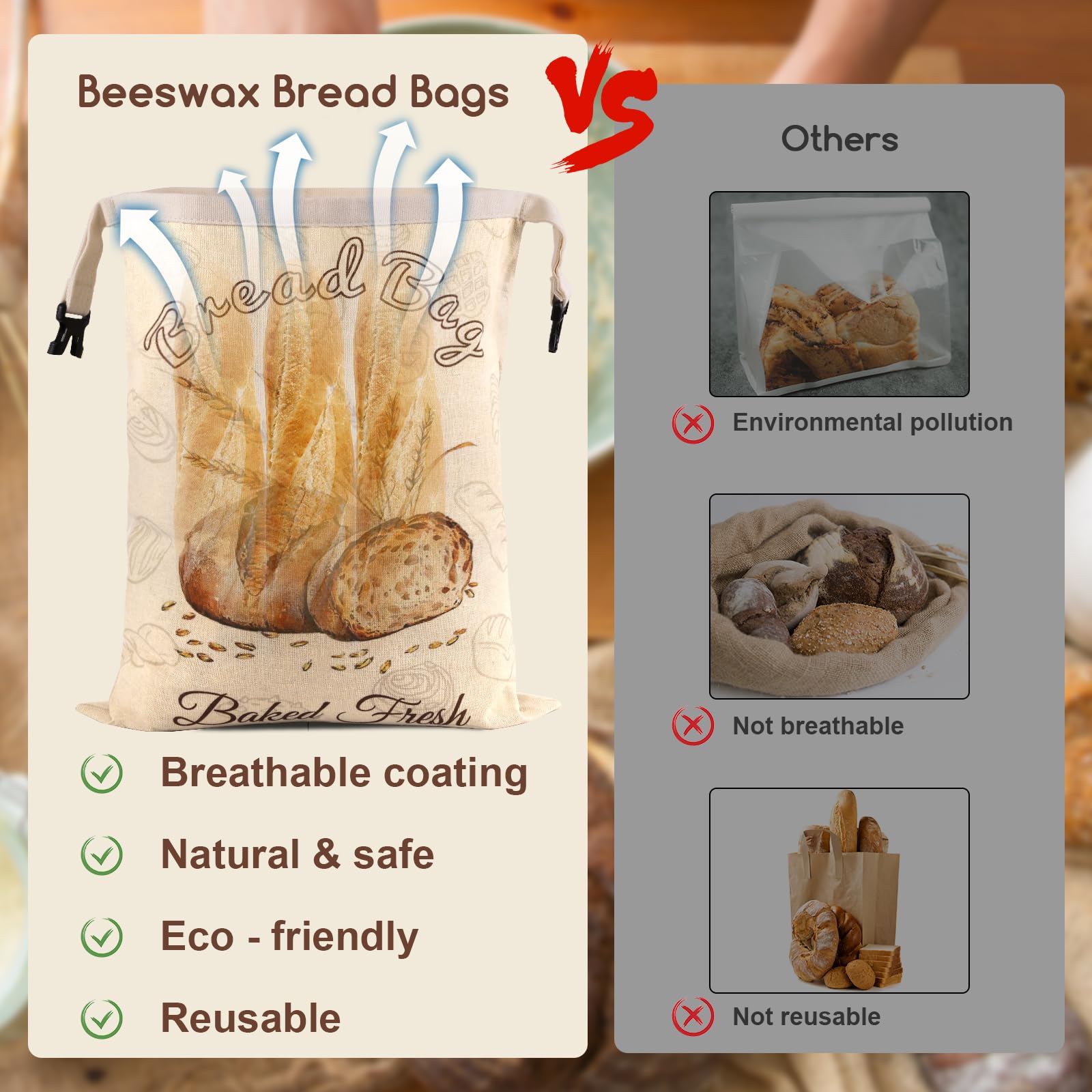 Beeswax Bread Bags for Sourdough, 2 Pack Reusable Bread Bag for Storage XL 17x13 Inch, Large Linen Bags for Homemade Sourdough - Keep Fresh, Freezer Safe - Available at All In One Marketplace Canada