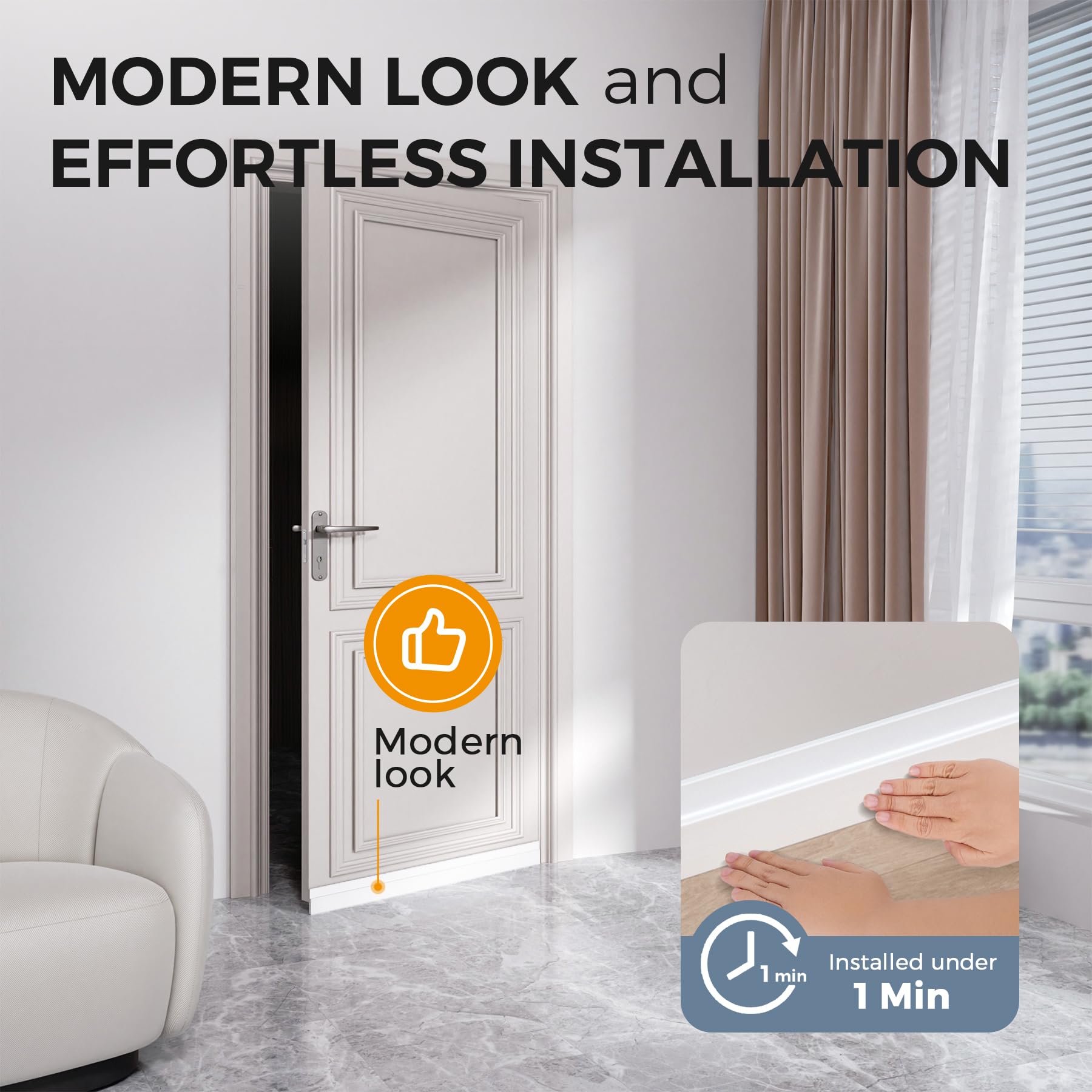 GroTheory 2 Pack Door Draft Stopper, Under Door Draft Blocker, Soundproof Weather Stripping Door Seal, 2"" W x 39"" L, White - Available at All In One Marketplace Canada