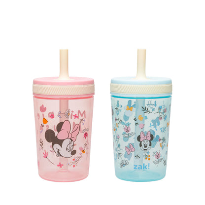 Zak Designs Disney Minnie Kelso 15oz Leak-Proof Toddler Straw Cups, 2-Pack