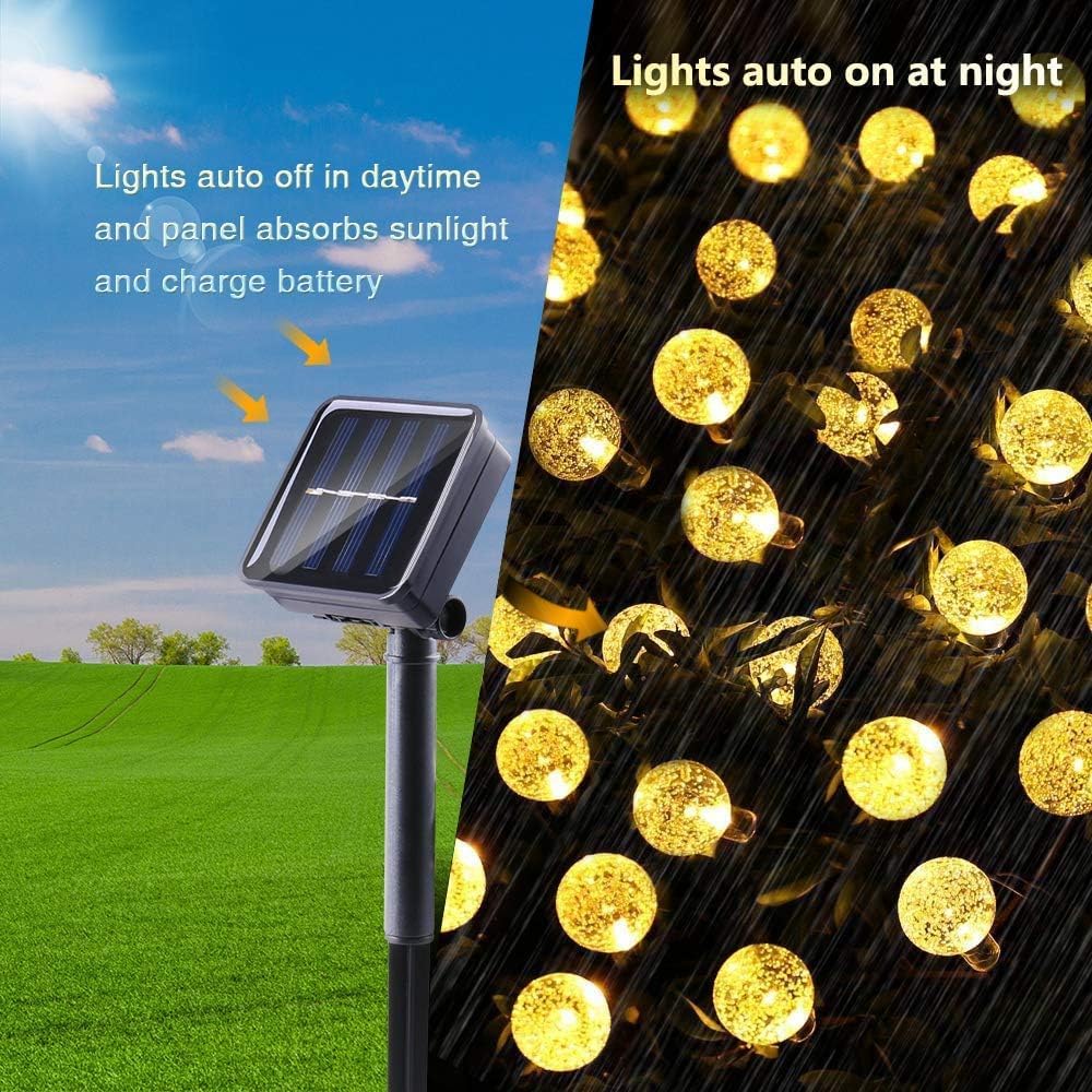 Toodour Solar String Lights Outdoor, 56ft 100 LED Globe String Lights, Waterproof Crystall Ball Lights Solar Patio Lights with 8 Modes for Garden Lawn Gazebo Yard, Outdoor Decorations - Warm White