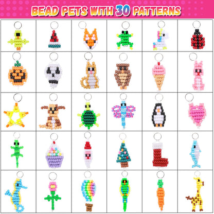 Funtopia Pony Beads, Create Your Own Bead Pets, Colorful Kandi Beads for Bracelets, Big Bead for Hair Braiding, DIY Jewelry and Crafts for Kids, Beginners and Adults (1500 Bead Kit, 30 Designs) - Available at All In One Marketplace Canada