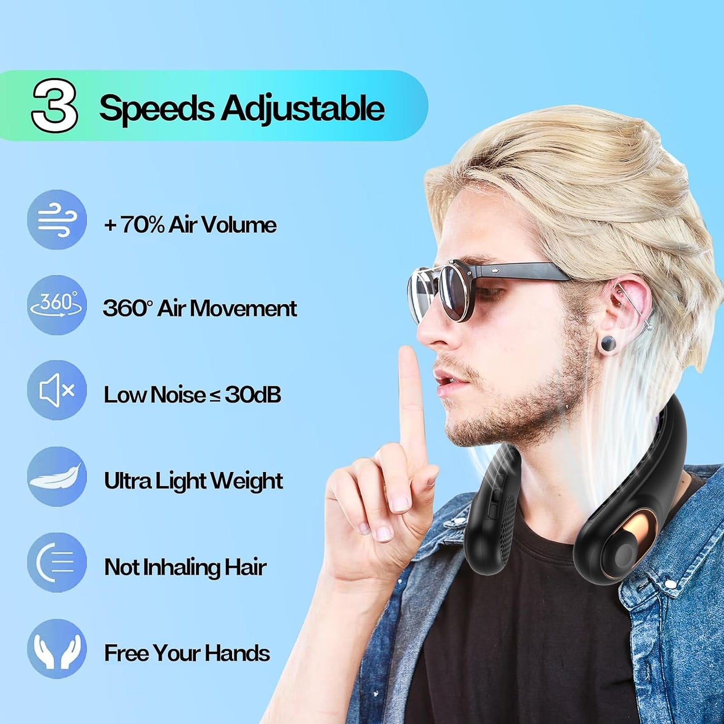 Portable Neck Fan with LED Display & 360° Cooling Airflow, 3 Speed Settings Bladeless Cooler, 4000mAh Rechargeable Battery, Ultra-Quiet Personal Fan for Home, Office, Travel, Sports - Available at All In One Marketplace Canada