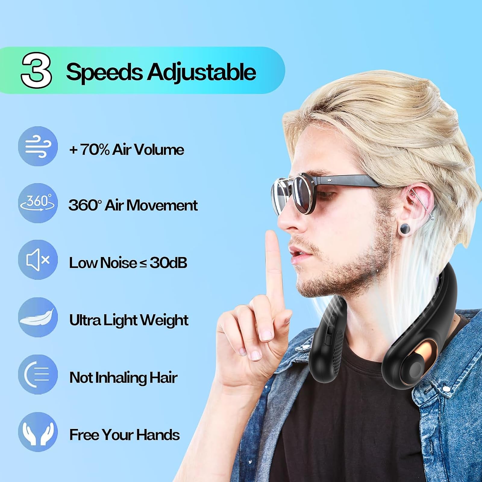 Portable Neck Fan with LED Display & 360° Cooling Airflow, 3 Speed Settings Bladeless Cooler, 4000mAh Rechargeable Battery, Ultra-Quiet Personal Fan for Home, Office, Travel, Sports - Available at All In One Marketplace Canada
