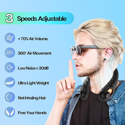 Portable Neck Fan with LED Display & 360° Cooling Airflow, 3 Speed Settings Bladeless Cooler, 4000mAh Rechargeable Battery, Ultra-Quiet Personal Fan for Home, Office, Travel, Sports - Available at All In One Marketplace Canada