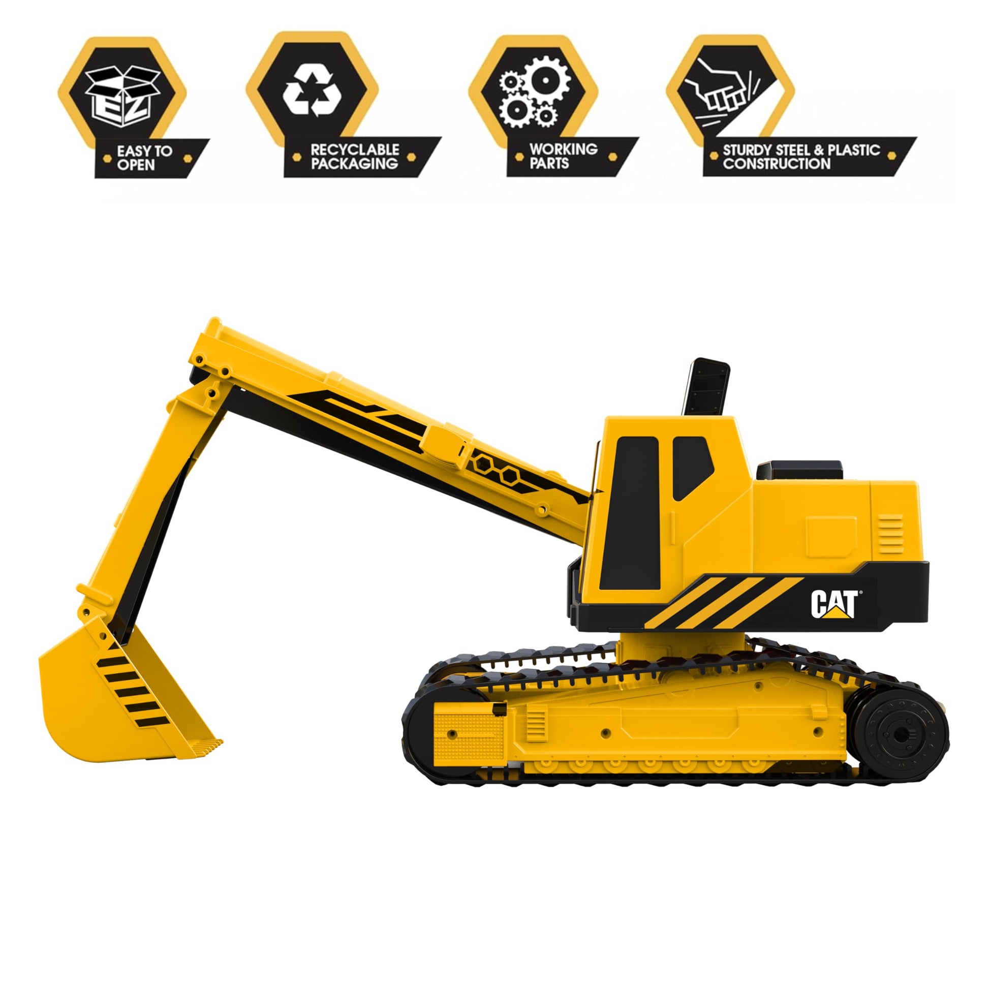 Cat Construction Toys, Steel Excavator 20" - Real Steel Body, Working Metal Bucket & Treads, Ergonomic Handles, Heavy-Duty Construction Vehicle for Indoor/Outdoor Play, Kids Ages 3 + CAT