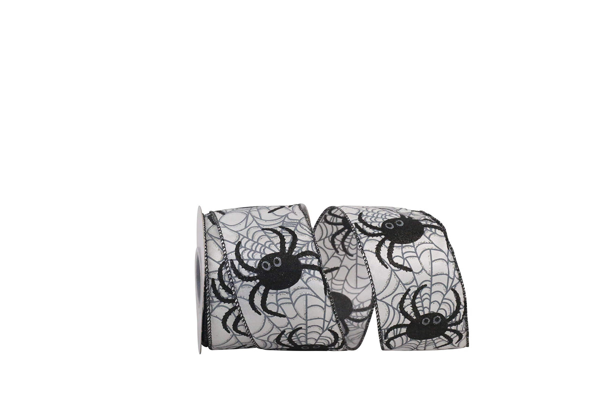 Reliant Ribbon 93570W-030-40F Spider Web Glitter Halloween Wired Edge Ribbon, 2-1/2 Inch X 10 Yards, White