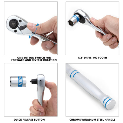 Neiko 03117A 1/2 Inch Ratchet Wrench, 100-Tooth Reversible Ratchet, 3.6 Degree, Quick Release 1/2 Drive Ratchet, 10" Long Handle Ratchet, Oval Head Socket Wrench, CR-V Steel Half Inch Rachet Wrench 🍁 All In One Marketplace Canada