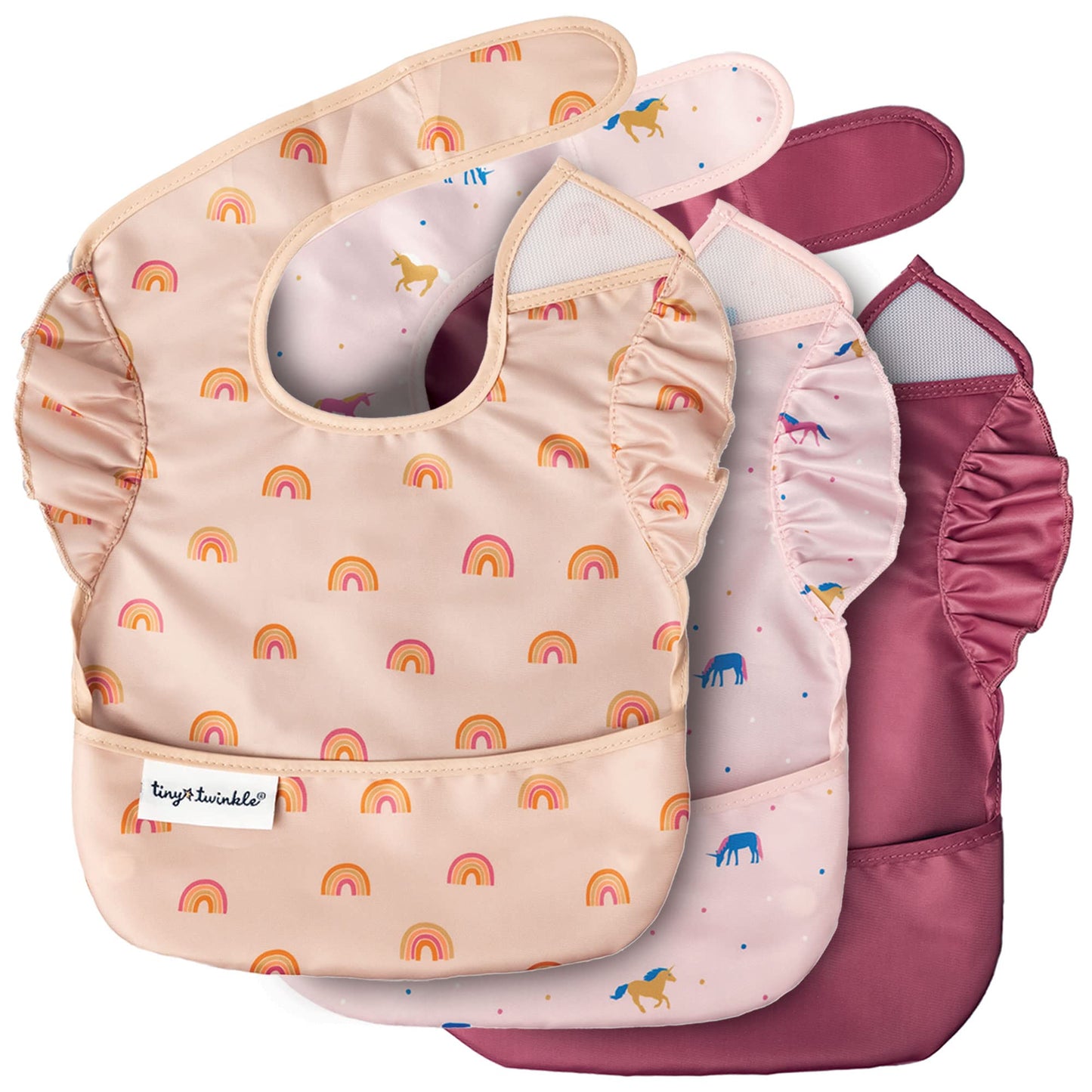 Tiny Twinkle - Mess-proof Easy Bib 3 Pack - Unicorn, Rainbow, Burgundy 🍁 All In One Marketplace Canada